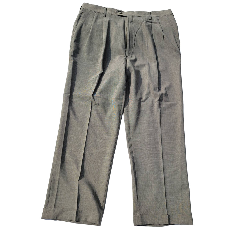Barry Bricken 40 X 30 Gray Plaid Stretch Dress Pants W/Cuffs